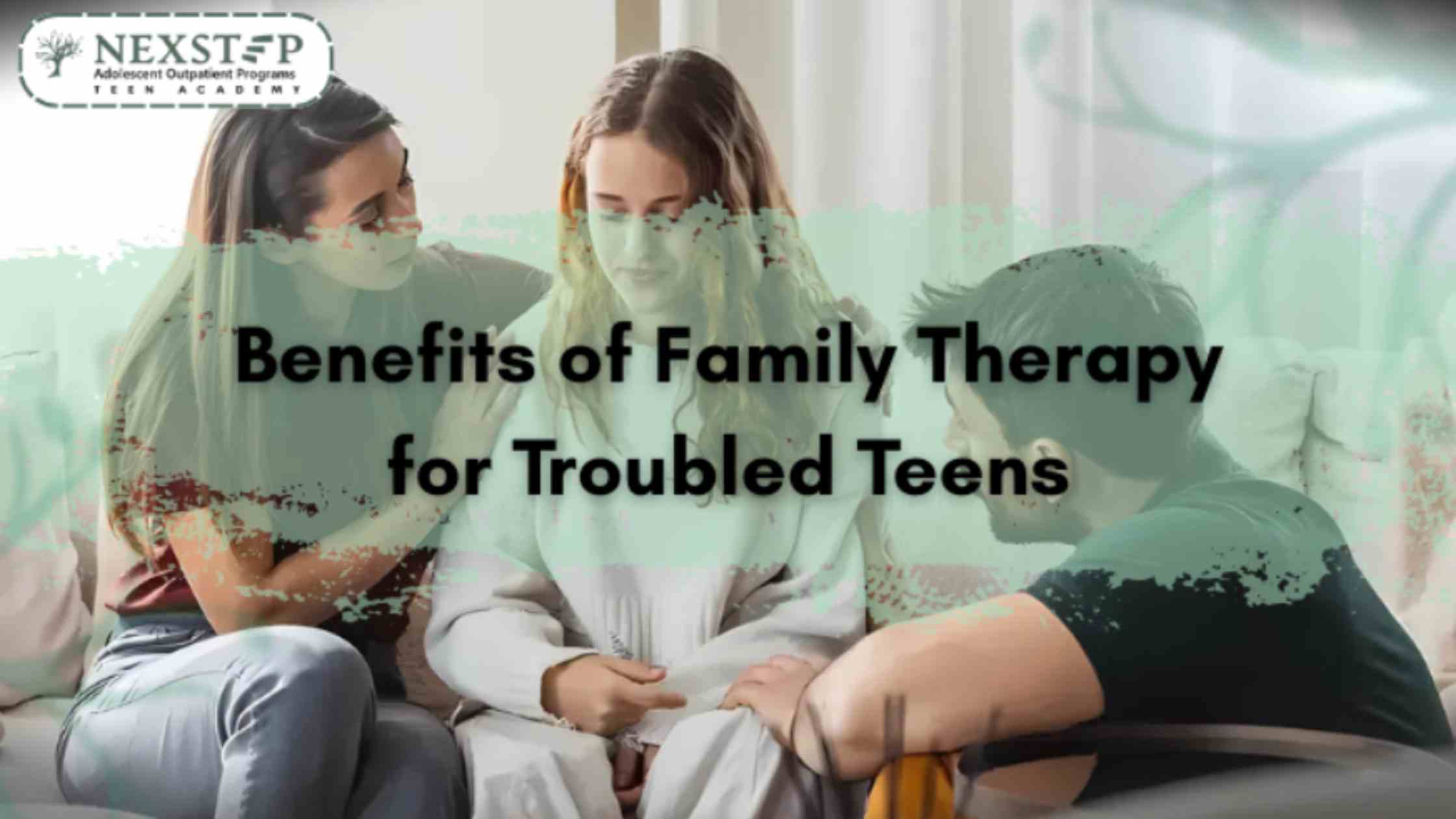 Parents comforting their teen during a therapy session, symbolizing the benefits of family therapy for troubled teens.