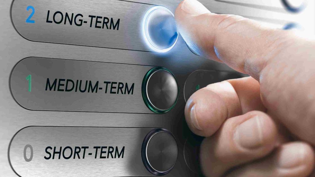 Hand pressing long-term option on a panel, symbolizing the varying durations of teen outpatient mental health treatment.