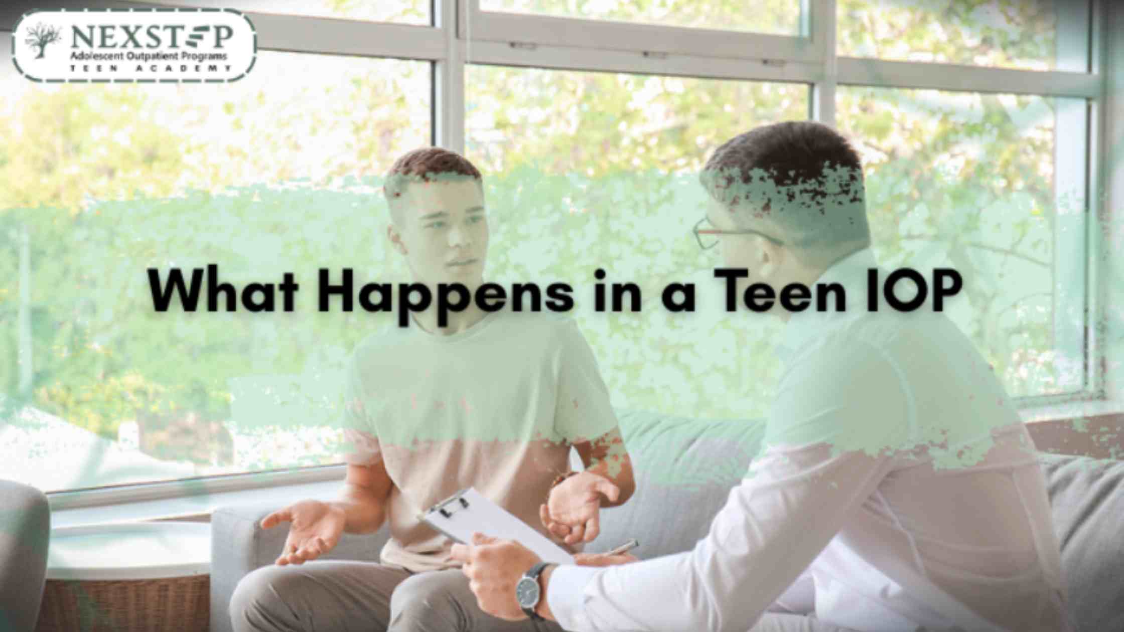 Teen talking with therapist during session, symbolizing therapy, skills, and support provided in a Teen IOP.